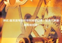 神武2服务器等级开放时间表公布，快来了解最新等级信息！